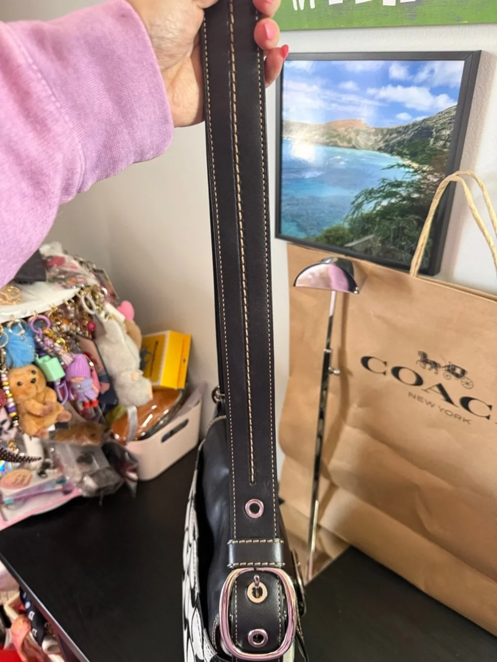 Coach Signature Leather and Canvas Flap Duffle Bag - Picture 9 of 17